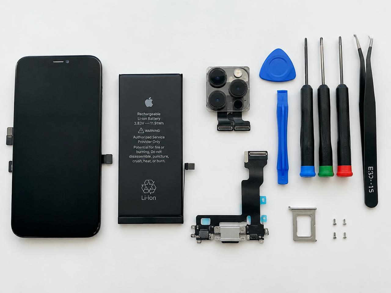 iPhone replacement parts: screen, battery, camera and charging connector